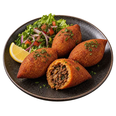 Içli köfte : croquettes de boulgour farcies à la viande, avec salade et citron