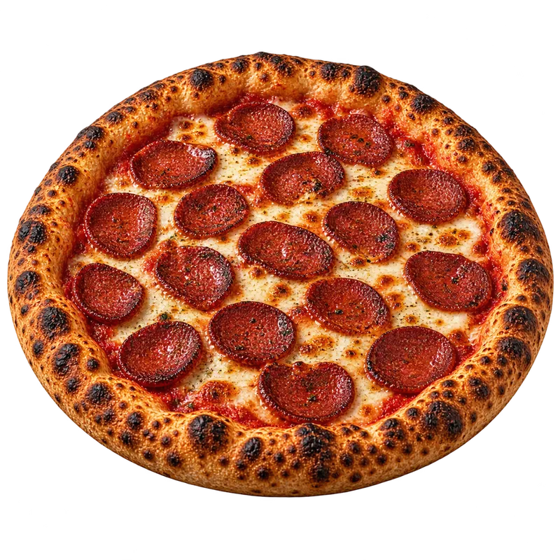 Pizza au sucuk, saucisse turque épicée en rondelles, et fromage fondu